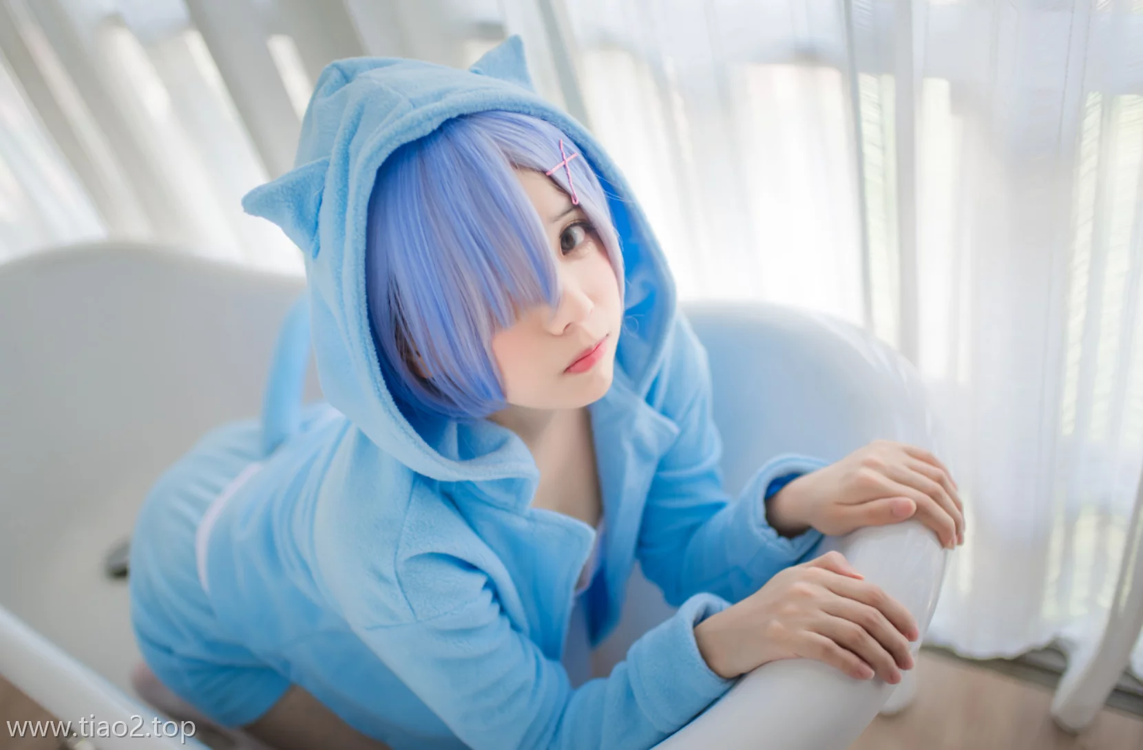 小野妹子w蓝色蕾姆cosplay超还原!可爱女仆裙萌翻全场