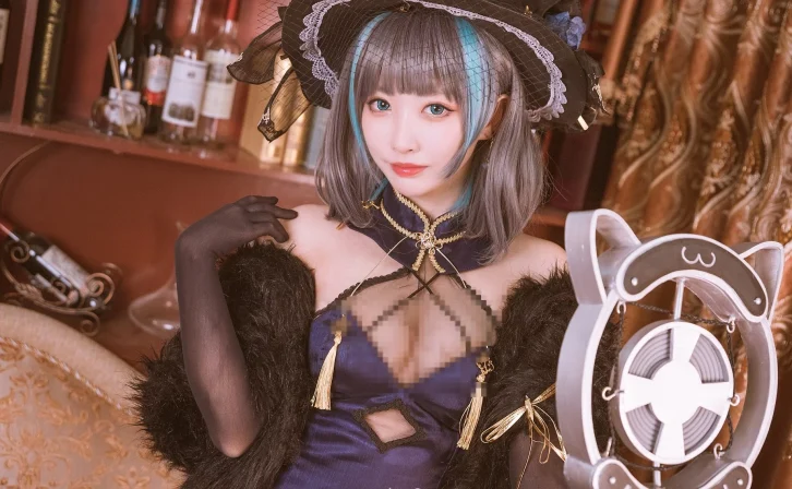 cosplay图片丨Coser宮本桜-柴郡旗袍 音乐绚烂CaitSith