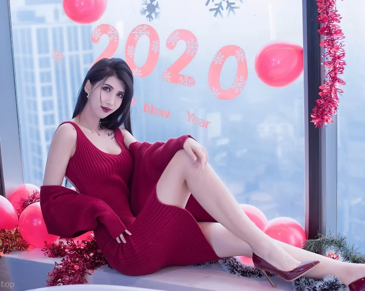 Xiuren图片丨模特葛征Model-NO.1871期红色连衣裙