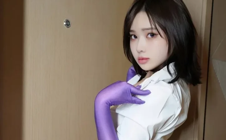 Xiuren图片丨秀人模特nana豆酱-NO.8640期紫色手套和黑皮裤的融合,别有韵味