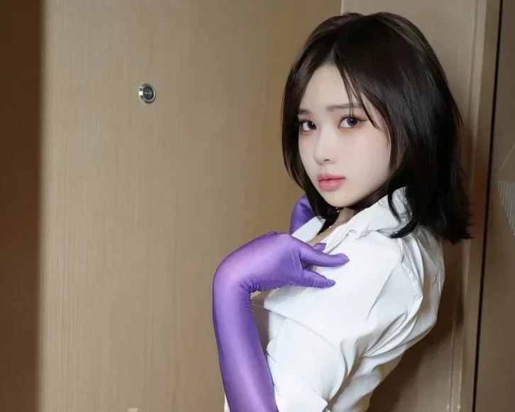 Xiuren图片丨秀人模特nana豆酱-NO.8640期紫色手套和黑皮裤的融合,别有韵味