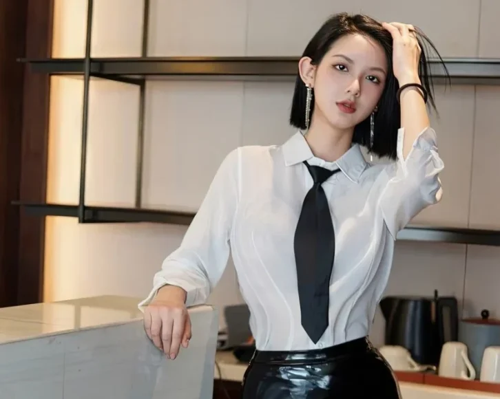 Xiuren图片丨秀人模特乔一一-NO.6158期白寸衫与黑色皮裙的纠缠