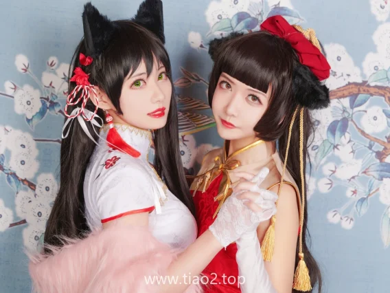 源纱希喵喵喵&Meiyi烛墨犬獒旗袍cos,反差挺大