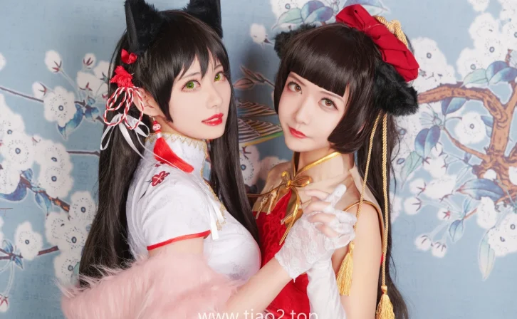 源纱希喵喵喵&Meiyi烛墨犬獒旗袍cos,反差挺大