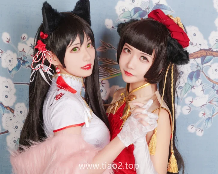 源纱希喵喵喵&Meiyi烛墨犬獒旗袍cos,反差挺大